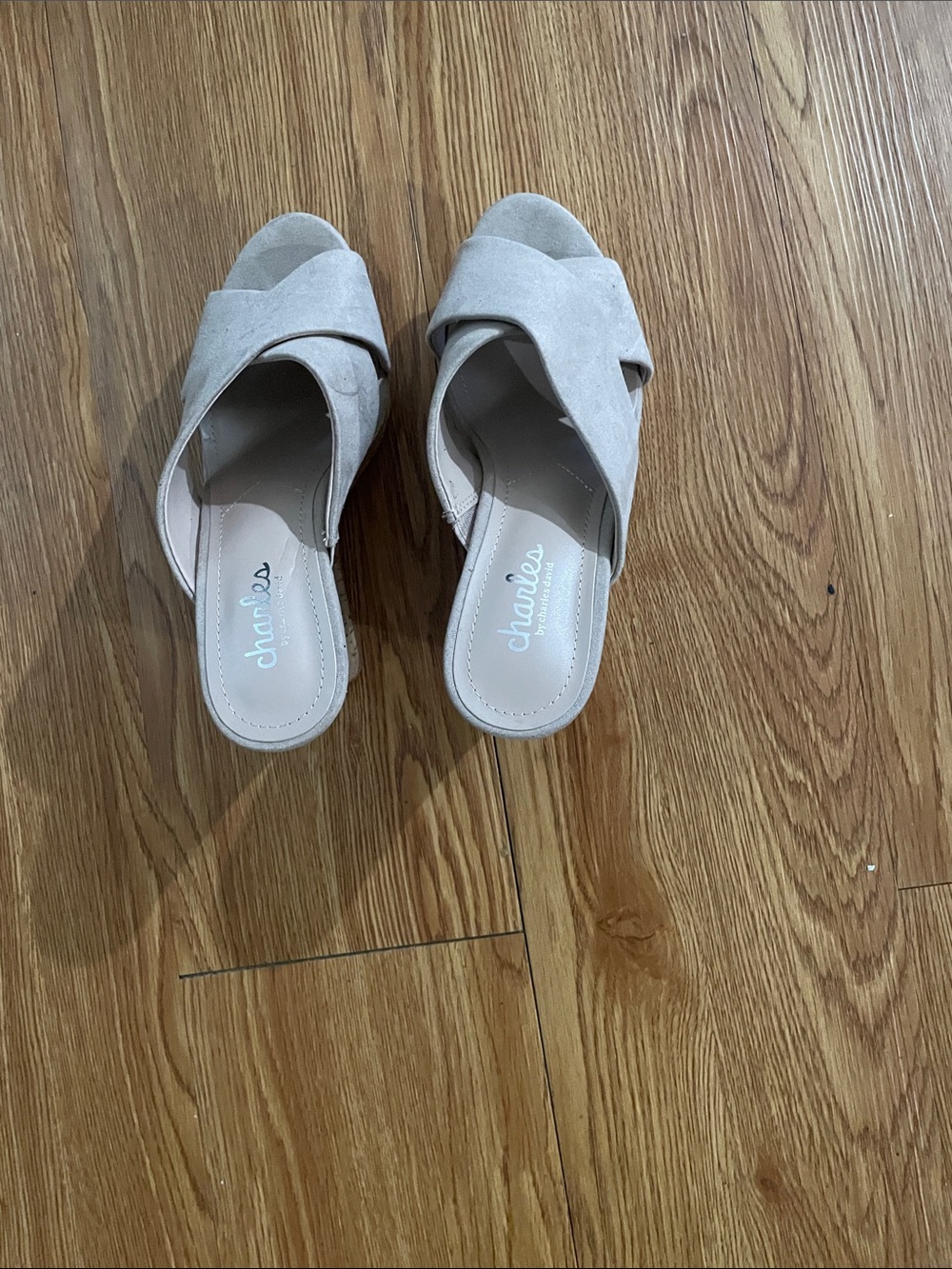 Charles By Charles David Light Beige Suede Crossover Slide Mules